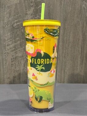 Starbucks Florida Discovery 24oz Cold Cup Travel Tumbler With Yellow Lid & Straw